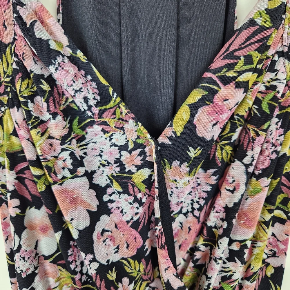 Sunday in Brooklyn Black Pink Floral V Neck Sleeveless Maxi Dress Sz XS - Picture 7 of 11
